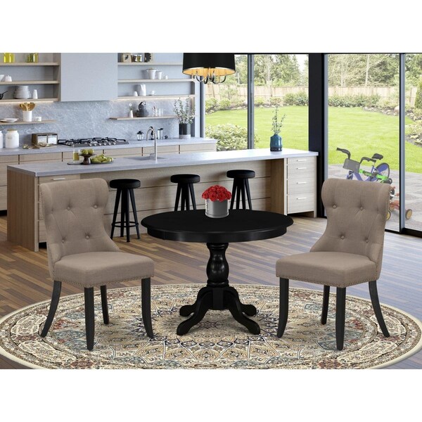 East West Furniture 3 Piece Hartland Dining Table Set - Wire Brushed Black - HBSI3-ABK-48