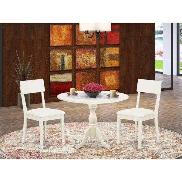 East West Furniture 3 Piece Dublin Dinette Set - Linen White - DMAD3-LWH-LC