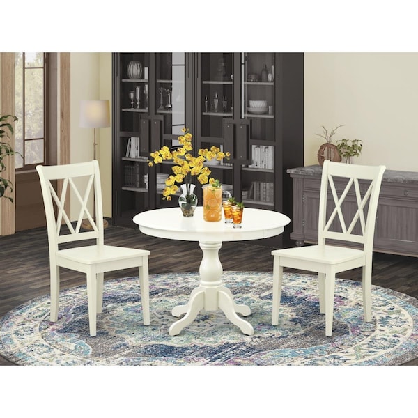 East West Furniture 3 Piece Hartland Dining Table Set - Linen White - HBCL3-LWH-W