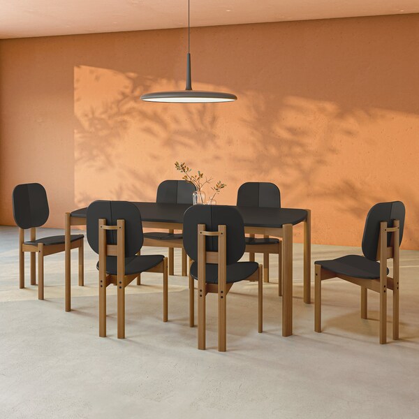 Manhattan Comfort Rectangle Dining Set of 7, 70.87 in L, MDF - 6-DT-79620-BK