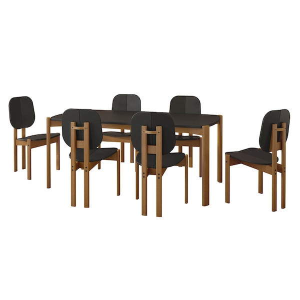 Manhattan Comfort Rectangle Dining Set of 7, 70.87 in L, MDF - 6-DT-79620-BK