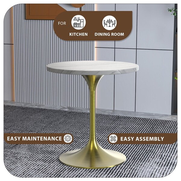Leisuremod Round 27.55 in W, 29.34 in L, Sintered Stone/Stainless Steel, White - VT20BG-27WS