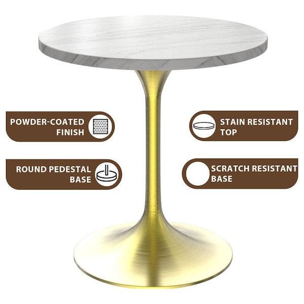 Leisuremod Round 27.55 in W, 29.34 in L, Sintered Stone/Stainless Steel, White - VT20BG-27WS