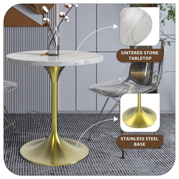 Leisuremod Round 27.55 in W, 29.34 in L, Sintered Stone/Stainless Steel, White - VT20BG-27WS