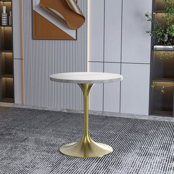 Leisuremod Round 27.55 in W, 29.34 in L, Sintered Stone/Stainless Steel, White - VT20BG-27WS