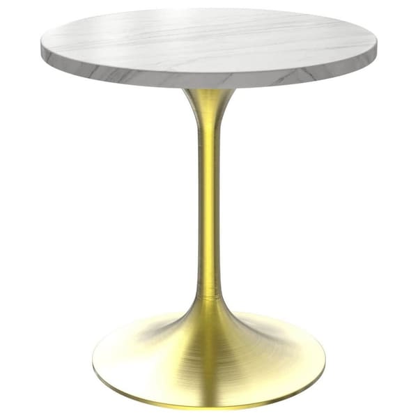 Leisuremod Round 27.55 in W, 29.34 in L, Sintered Stone/Stainless Steel, White - VT20BG-27WS