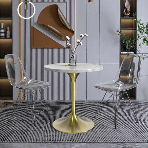 Leisuremod Round 27.55 in W, 29.34 in L, Sintered Stone/Stainless Steel, White - VT20BG-27WS
