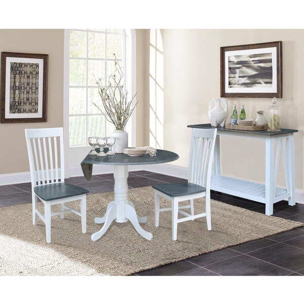 International Concepts Round 42 in. Dual Drop Leaf Dining Table with 2 Slat Back Chairs - 3 Piece Dining Set, 42 in W - K05-42DP-C465P