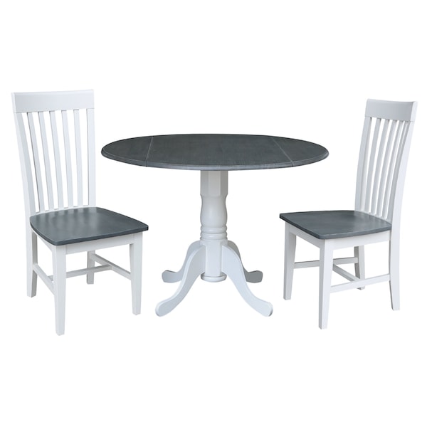 International Concepts Round 42 in. Dual Drop Leaf Dining Table with 2 Slat Back Chairs - 3 Piece Dining Set, 42 in W - K05-42DP-C465P