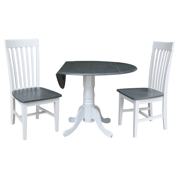 International Concepts Round 42 in. Dual Drop Leaf Dining Table with 2 Slat Back Chairs - 3 Piece Dining Set, 42 in W - K05-42DP-C465P