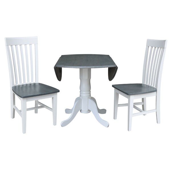 International Concepts Round 42 in. Dual Drop Leaf Dining Table with 2 Slat Back Chairs - 3 Piece Dining Set, 42 in W - K05-42DP-C465P