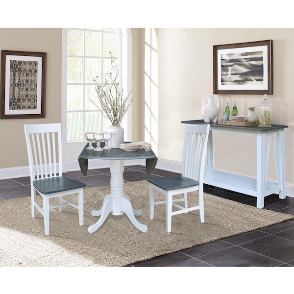 International Concepts Round 42 in. Dual Drop Leaf Dining Table with 2 Slat Back Chairs - 3 Piece Dining Set, 42 in W - K05-42DP-C465P