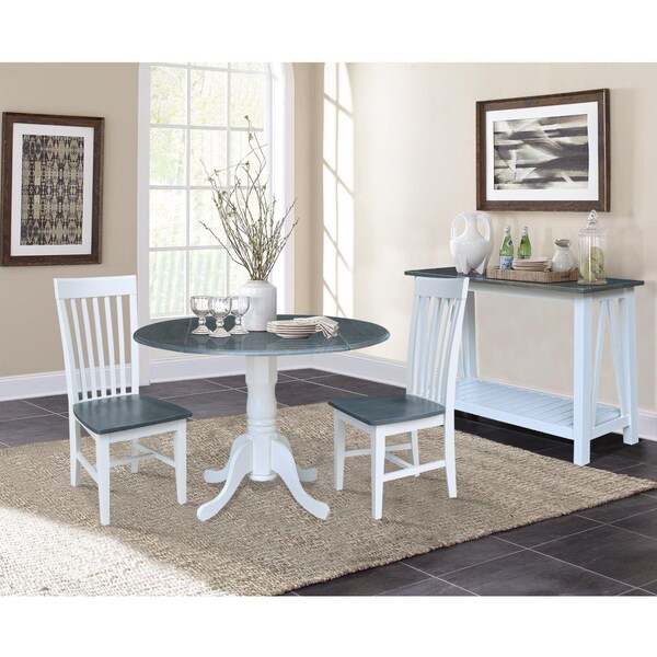 International Concepts Round 42 in. Dual Drop Leaf Dining Table with 2 Slat Back Chairs - 3 Piece Dining Set, 42 in W - K05-42DP-C465P