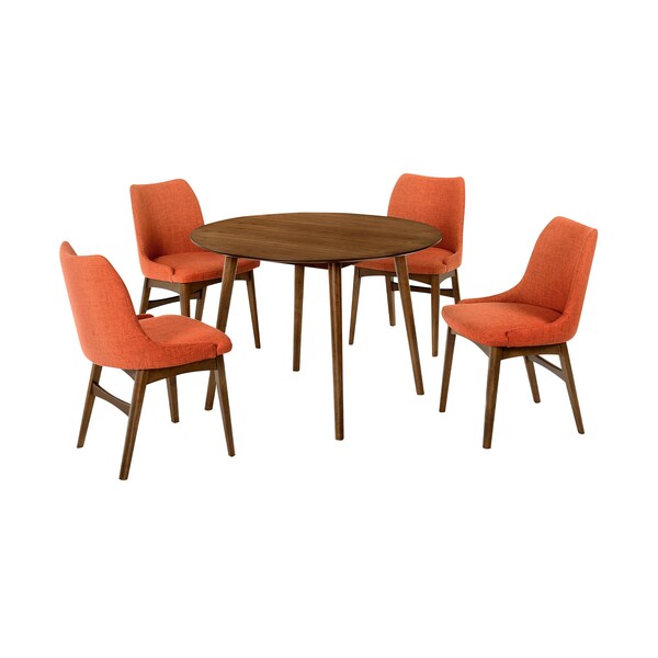 Armen Living Arcadia and Azalea 42" Round Orange and Walnut Wood 5 Piece Dining Set - SETARDI5AZWAOR42
