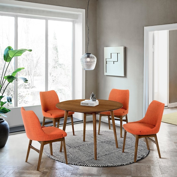 Armen Living Arcadia and Azalea 42" Round Orange and Walnut Wood 5 Piece Dining Set - SETARDI5AZWAOR42