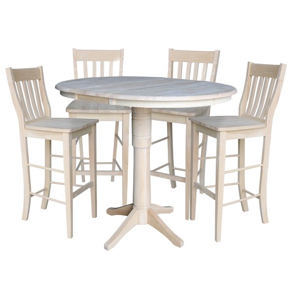 International Concepts 36" Round Extension Dining Table 40.9"H With 4 Cafe Bar height Stools - K-36RXT-27B-S6163-4