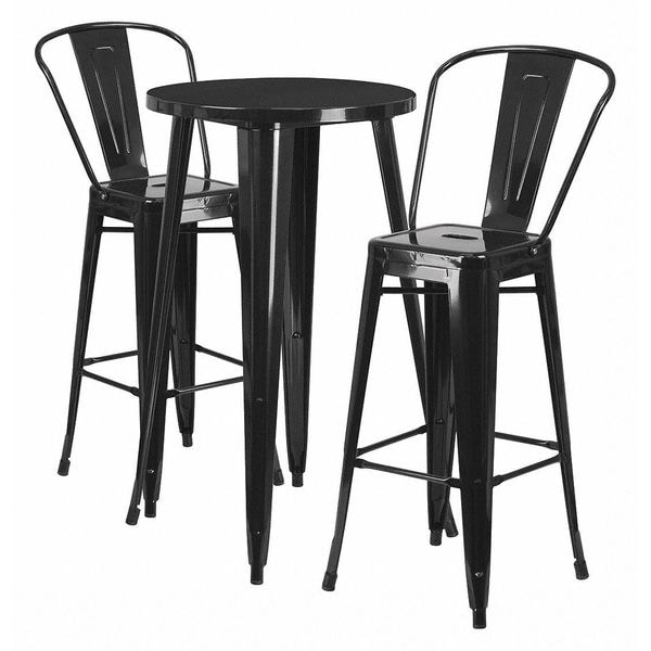 Flash Furniture Round Black Metal Bar Set, 24RD, 24" W, 24" L, 41" H, Metal, Black - CH-51080BH-2-30CAFE-BK-GG