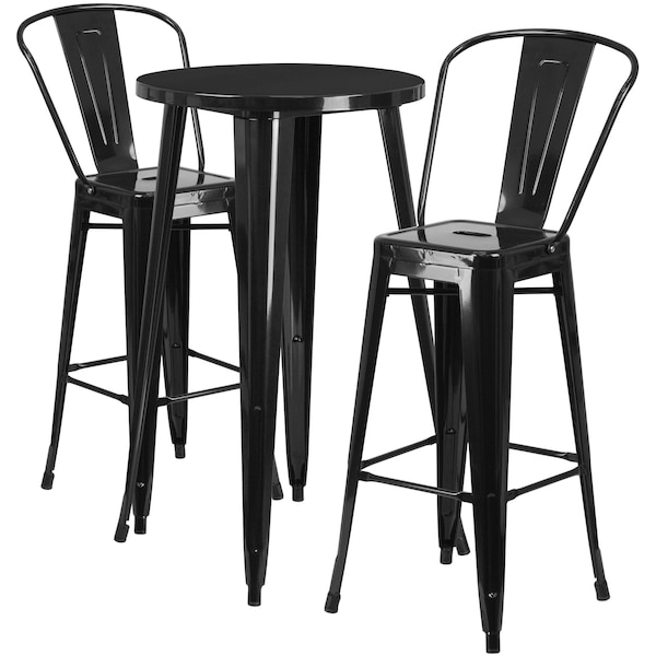 Flash Furniture Round Black Metal Bar Set, 24RD, 24" W, 24" L, 41" H, Metal, Black - CH-51080BH-2-30CAFE-BK-GG