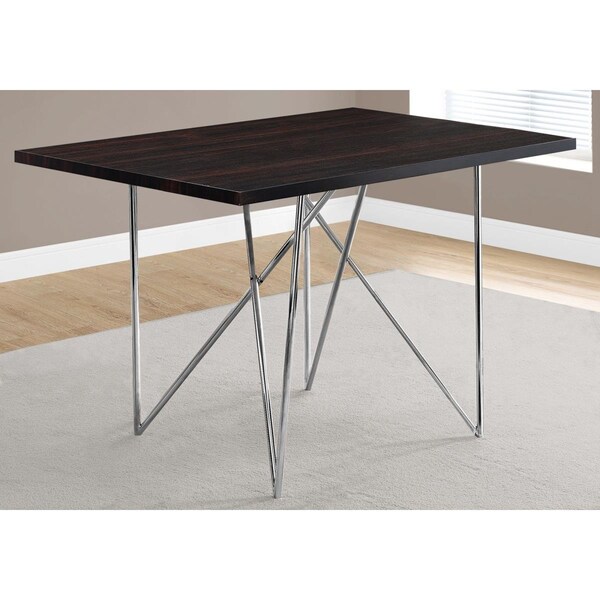 Homeroots 30 in. Cappuccino Particle Board MDF Hollow Core & Chrome Metal Dining Table - 332580