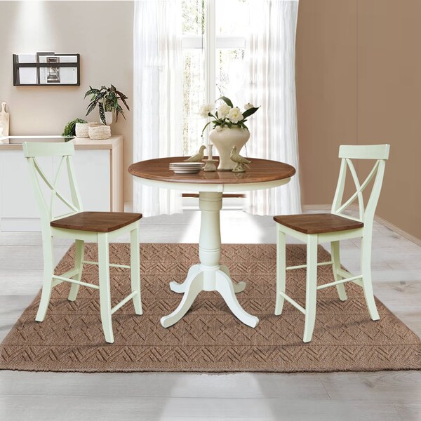 Whitewood Industries Rectangular Fixed Top Table W/ 2 Counter Height Stools, 36 in W, 35.1 in L, 36 in H, Parawood, 3 - K79-36RT-6B-S6132-2