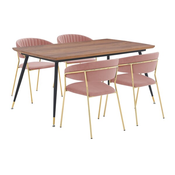 Armen Living Messina and Nara Pink Velvet 5 Piece Rectangular Dining Set - SETMSDIPNK5F