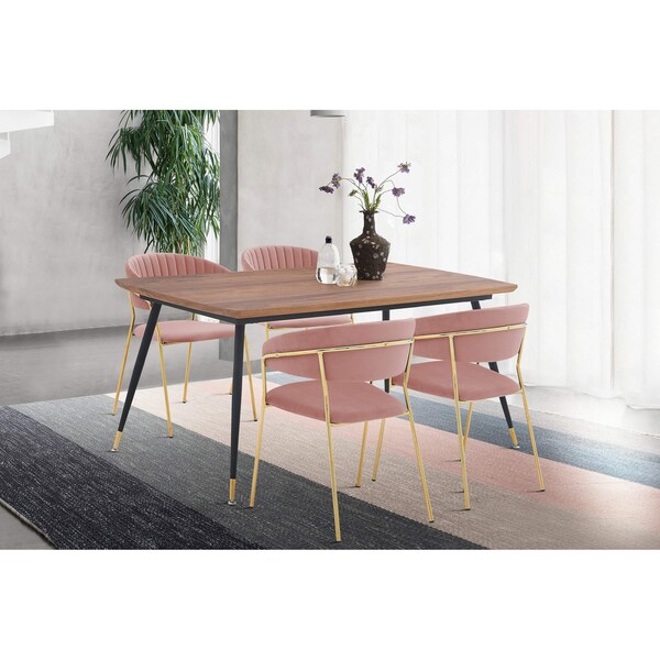 Armen Living Messina and Nara Pink Velvet 5 Piece Rectangular Dining Set - SETMSDIPNK5F