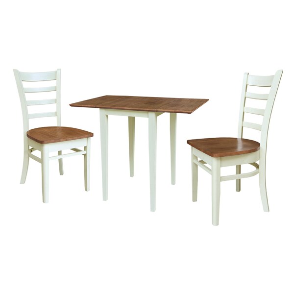 Whitewood Industries Rectangular Small Dual Drop Leaf Dining Table W/ 2 Chairs, 36 in W, 26 in L, 22 in H, Parawood - K79-2236D-C617-2