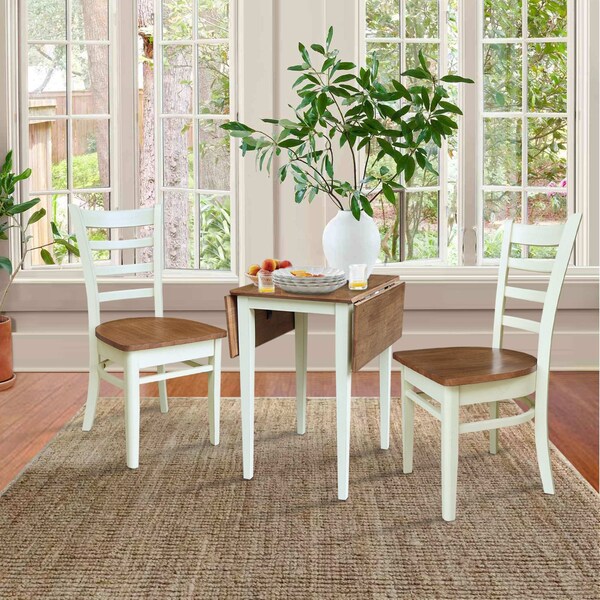 Whitewood Industries Rectangular Small Dual Drop Leaf Dining Table W/ 2 Chairs, 36 in W, 26 in L, 22 in H, Parawood - K79-2236D-C617-2
