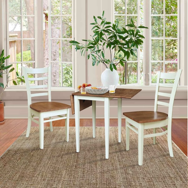 Whitewood Industries Rectangular Small Dual Drop Leaf Dining Table W/ 2 Chairs, 36 in W, 26 in L, 22 in H, Parawood - K79-2236D-C617-2