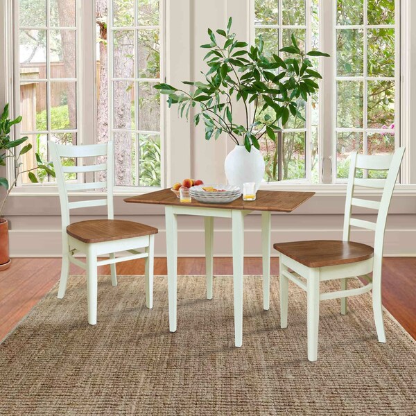 Whitewood Industries Rectangular Small Dual Drop Leaf Dining Table W/ 2 Chairs, 36 in W, 26 in L, 22 in H, Parawood - K79-2236D-C617-2