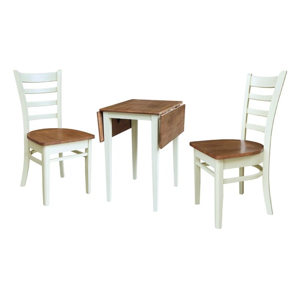 Whitewood Industries Rectangular Small Dual Drop Leaf Dining Table W/ 2 Chairs, 36 in W, 26 in L, 22 in H, Parawood - K79-2236D-C617-2