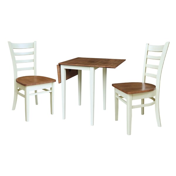 Whitewood Industries Rectangular Small Dual Drop Leaf Dining Table W/ 2 Chairs, 36 in W, 26 in L, 22 in H, Parawood - K79-2236D-C617-2