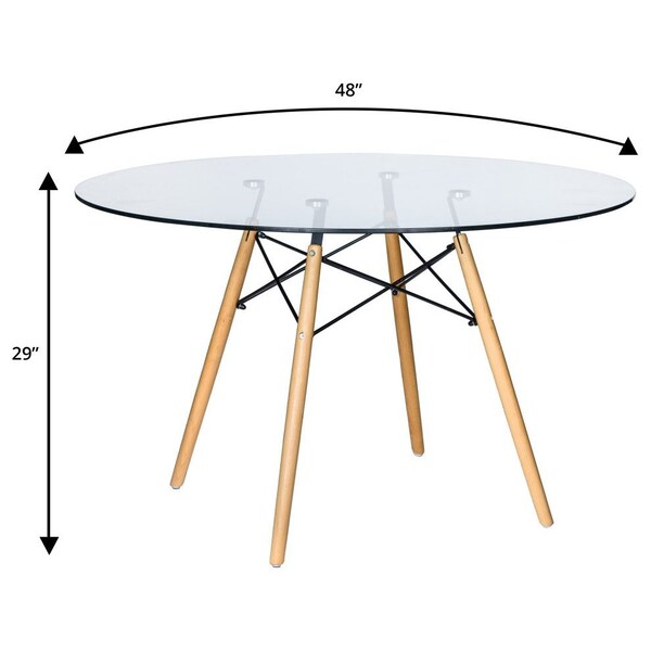 Leisuremod Round 48 in W, 29 in L, Glass/Beech Wood, Clear - EP47CLTR