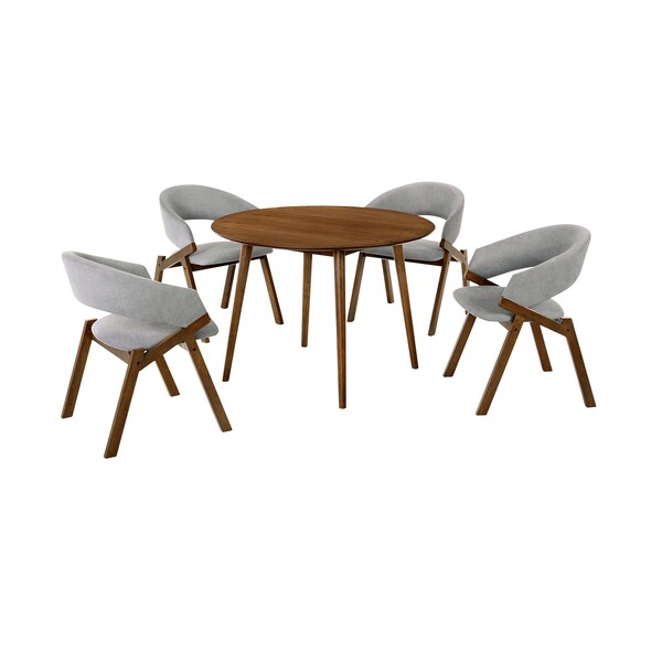 Armen Living Arcadia and Talulah 42" Round Gray and Walnut Wood 5 Piece Dining Set - SETARDI5TAGRWA42