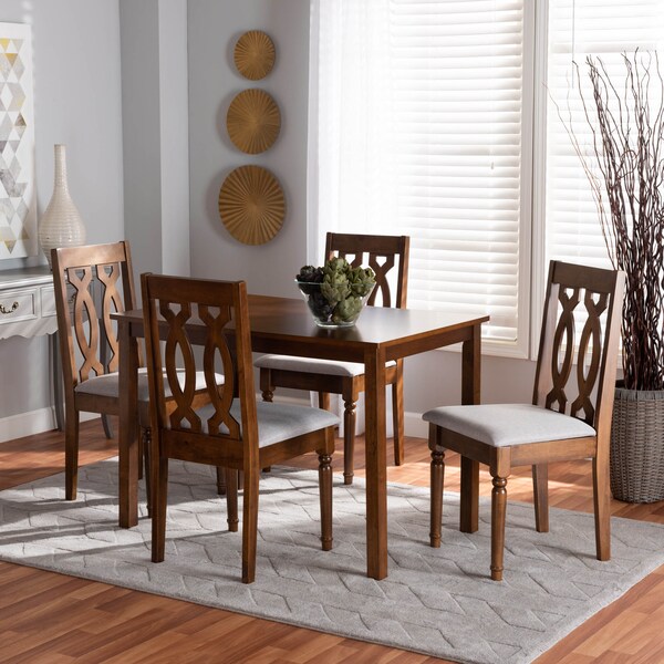 Baxton Studio Kasia Grey Upholstered and Walnut Wood 5-Piece Dining Set - 172-9878-8959