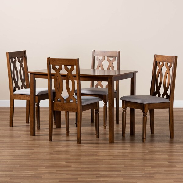 Baxton Studio Kasia Grey Upholstered and Walnut Wood 5-Piece Dining Set - 172-9878-8959