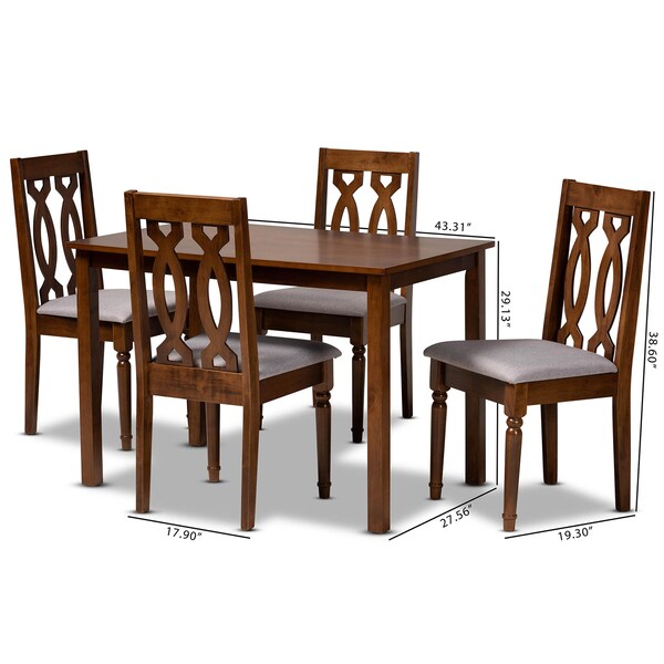 Baxton Studio Kasia Grey Upholstered and Walnut Wood 5-Piece Dining Set - 172-9878-8959