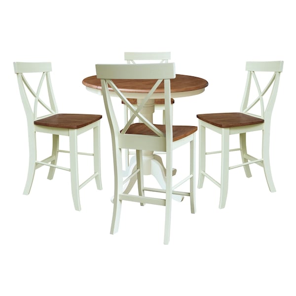 Whitewood Industries Rectangular Fixed Top Extension Pedestal Dining Table W/ 4 Counter Height Stools, 36 in W, 48 in H - K79-36RXT-6B-S6132-4