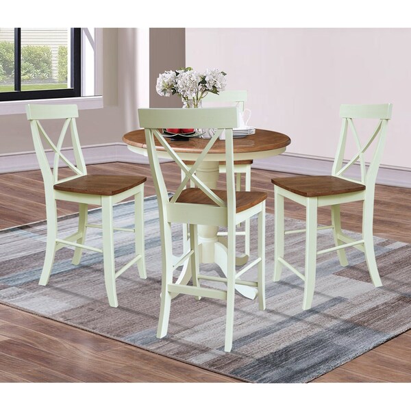 Whitewood Industries Rectangular Fixed Top Extension Pedestal Dining Table W/ 4 Counter Height Stools, 36 in W, 48 in H - K79-36RXT-6B-S6132-4