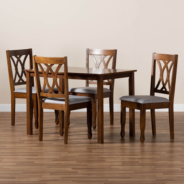 Baxton Studio Sefa Grey Upholstered and Walnut Wood 5-Piece Dining Set - 173-9882-8959