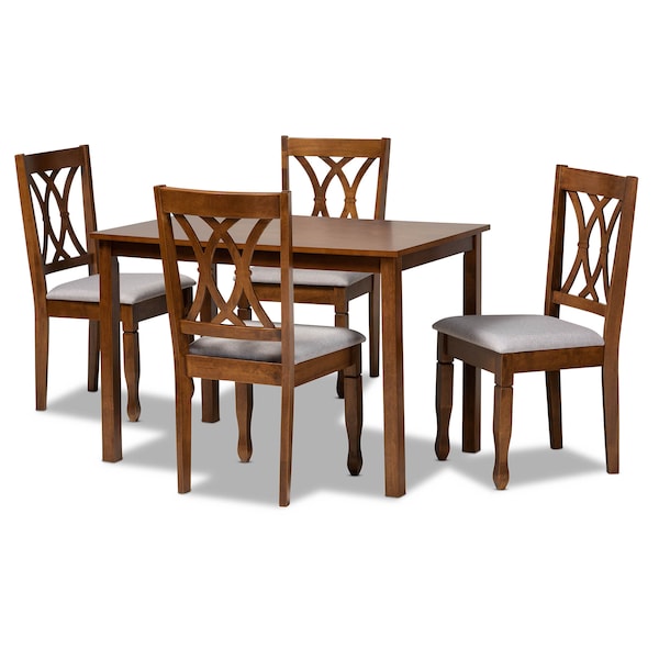 Baxton Studio Sefa Grey Upholstered and Walnut Wood 5-Piece Dining Set - 173-9882-8959