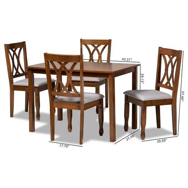 Baxton Studio Sefa Grey Upholstered and Walnut Wood 5-Piece Dining Set - 173-9882-8959