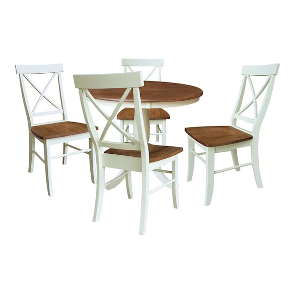 Whitewood Industries Rectangular Fixed Top Table W/ 4 Chairs, 36 in W, 29.1 in L, 36 in H, Parawood, Hickory/Shell, 5 - K79-36RT-C613-4