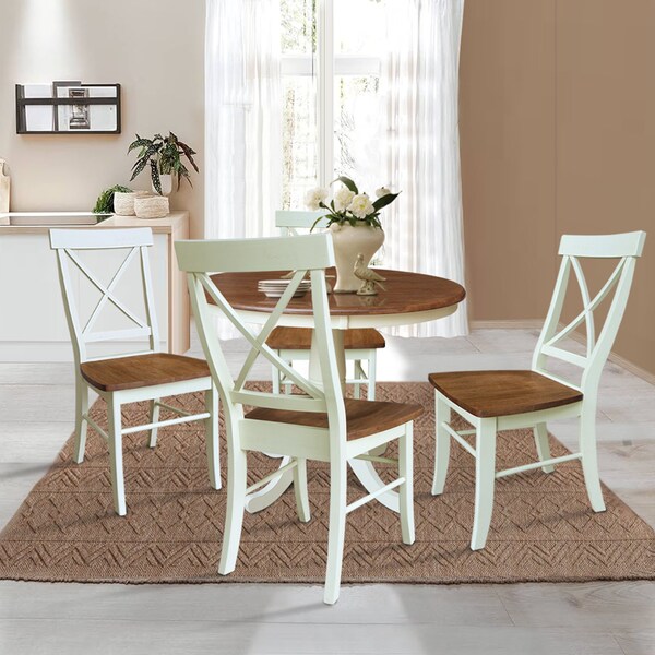 Whitewood Industries Rectangular Fixed Top Table W/ 4 Chairs, 36 in W, 29.1 in L, 36 in H, Parawood, Hickory/Shell, 5 - K79-36RT-C613-4