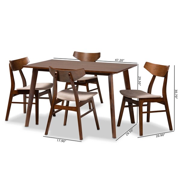 Baxton Studio Lois Light Beige Upholstered and Walnut Wood 5-Piece Dining Set - 167-10811-10807