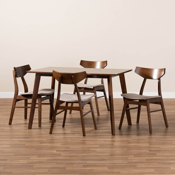 Baxton Studio Lois Light Beige Upholstered and Walnut Wood 5-Piece Dining Set - 167-10811-10807