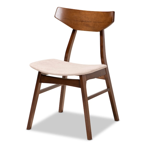 Baxton Studio Lois Light Beige Upholstered and Walnut Wood 5-Piece Dining Set - 167-10811-10807