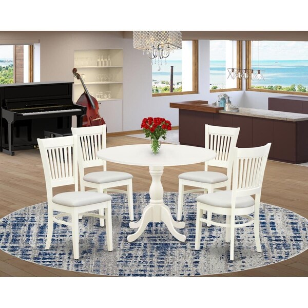 East West Furniture 5 Piece Dublin Dining Room Table Set - Linen White - DMVA5-LWH-C