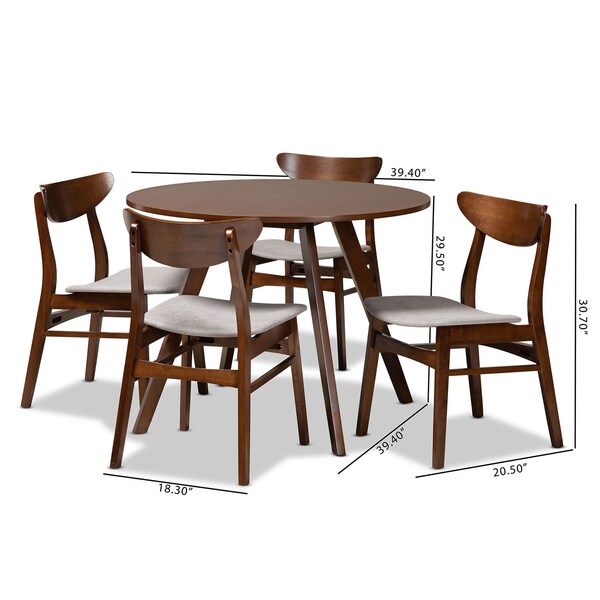 Baxton Studio Philip Light Grey Upholstered and Walnut Wood 5-Piece Dining Set - 167-10810-10808
