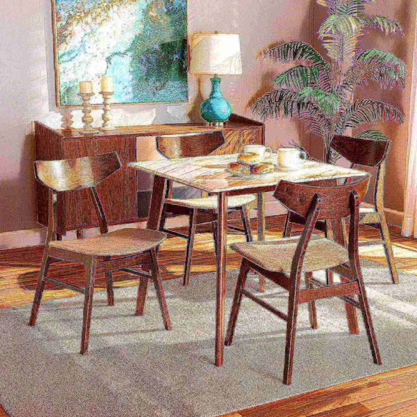 Baxton Studio Pearson Mid-Century Light Beige Fabric and Walnut Brown Finished Wood 5-PC Dining Set - 178-10811-11082-ZORO